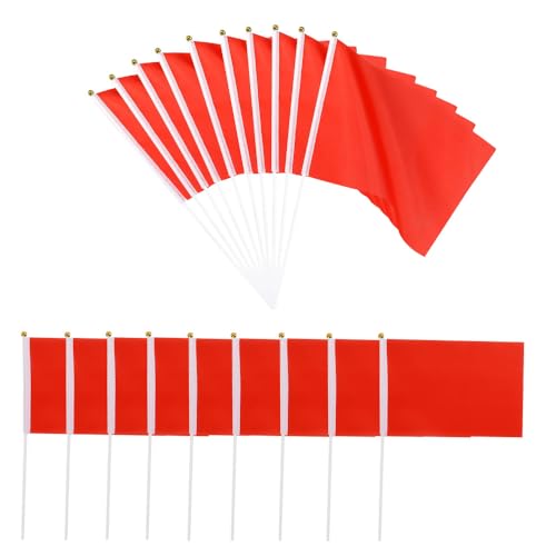 50 Pack Plain Red Hand Waving Flags Handheld Mini Flags DIY Insert Dry Small Flags Referee Flag Outdoor Parade Holiday Celebration Garden Patio Decoration 14 x 21cm/5.5 x 8.2in
