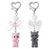 Matwsec 2PCS Matching Keychains for Couples Fuzzy Cat Keychain Cute Cat Plush Keychain Y2k Kawaii Kitty for Women Backpack Purse Handbag Boyfriend Girlfriend Valentines Day Birthday Christmas Gifts