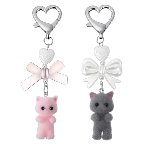 Matwsec 2PCS Matching Keychains for Couples Fuzzy Cat Keychain Cute Cat Plush Keychain Y2k Kawaii Kitty for Women Backpack Purse Handbag Boyfriend Girlfriend Valentines Day Birthday Christmas Gifts