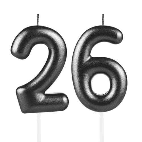 Hongplus Black Number 26 Candles, Black Happy Birthday Candles for Cake, Cake Topper Decorations for Men Women 26th Birthday Party Decorations