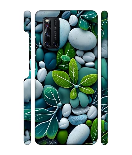 Image of ''Stones & Leaves'' -(Turquoise) Printed Hard Mobile Back Cover & Case for Vivo V19, Designer | Protective & Premium Cover & Case