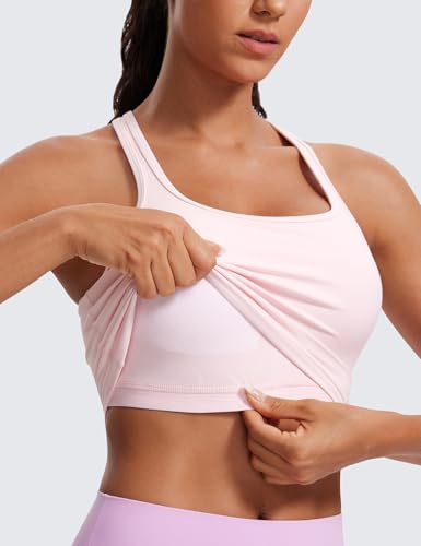 Image of CRZ YOGA Butterluxe Racerback Crop Tank Tops | Light Support, Removable Pads, Yoga, Extremely Soft, Scoop Neck, Longline Sports Bras for Women