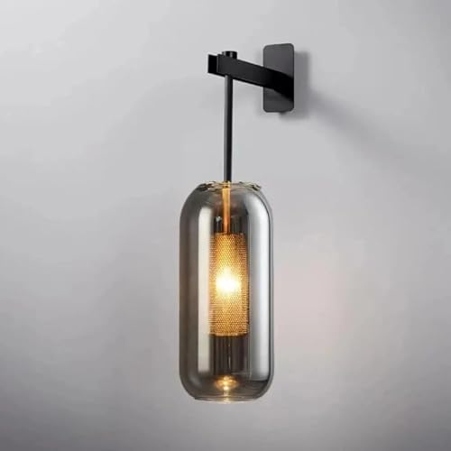 HPTHLY Wall Lamp, Wall Sconce Light Fixture Glass Bedside Hotel Bathroom Background Lamp Corridor Luminaire Home Decoration Lighting (Tricolor Light-Black Gray)