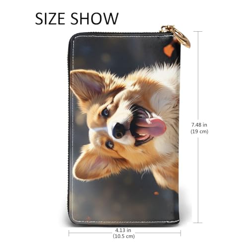 Cute Corgi Dog Leather Wallet for Women Long Coin Purse Ultra Slim Credit Cards Holder Bifold Clutch2