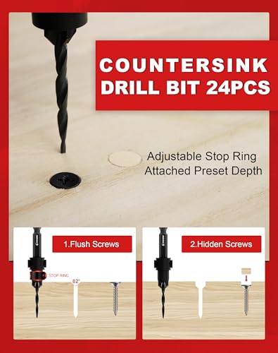 image for EZARC Countersink Drill Bit Set, 24 PCS Tapered Drill Bits Counter Sin