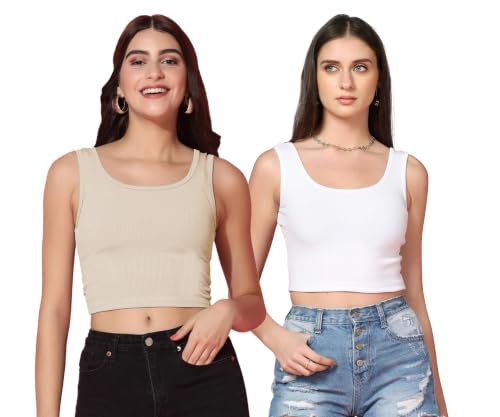 Image of TOPLOT Women's Solid Ribbed Round Neck Sleeveless Slim Fit Tank Top (5069)