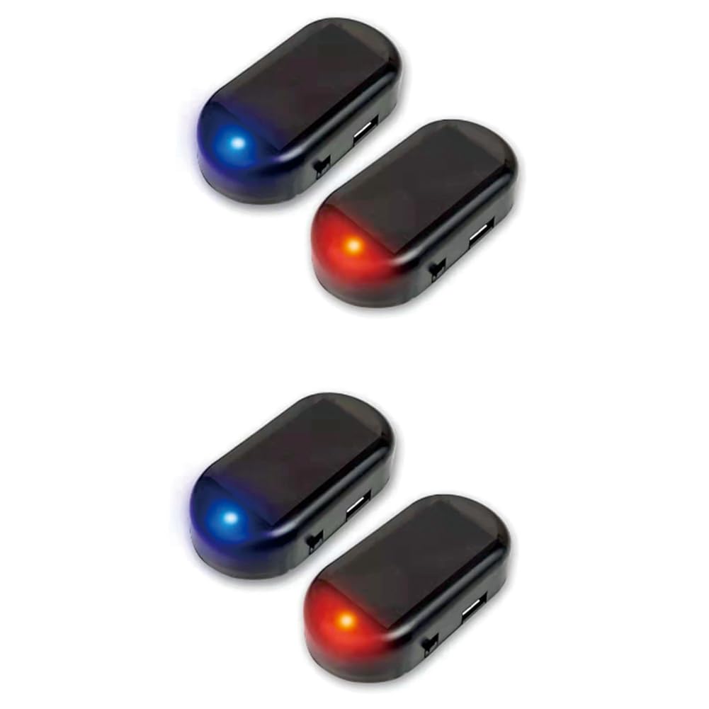 4 Pieces of Solar Power for Car, Simulated Dummy Alarm, Anti-Theft Warning, LED Flashing, Security Light, Simulation Lamp, Blue and Red