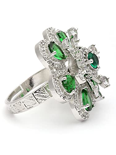 Image of Karatcart Platinum Plated Elegant Austrian Crystal Adjustable Leaf Ring for Women and Girls