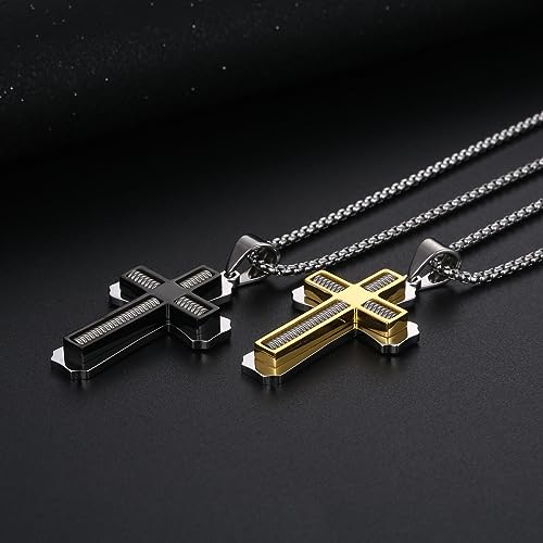 Men's Stainless Steel Large Jesus Christ Cross Pendant Necklace With Byzantine Chain 22 24 26 inch,Black/Gold/Silver3