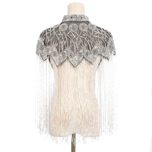 1920s Flapper Dresses for Women Fringed Shawl Wraps Sequin Beaded Evening Cape Art Deco for Wedding Party3