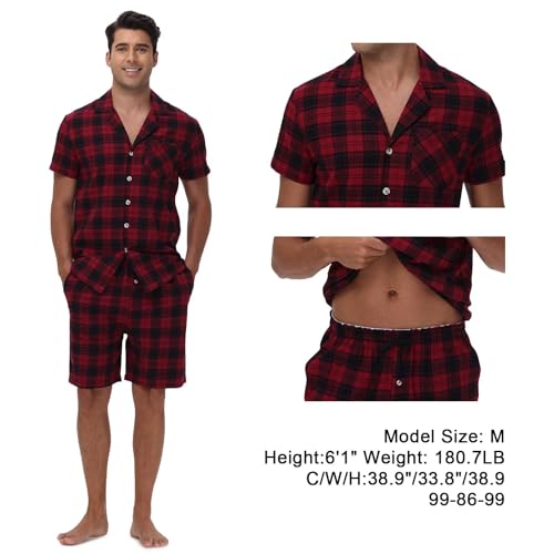 yuyangdpb Men's Pajamas Sets Shorts Woven Cotton Plaid Pj Set Button Down Sleepwear Short Set 2 Pieces with Pocket3