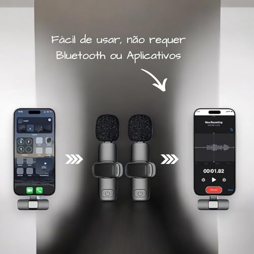 Microfone de Lapela sem Fio 2 Peças para iPhone iPad Android 1 Transmissor Suporta 2 Microfones, Red