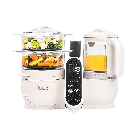 Babymoov Nutribaby(+), Robot Bebé Multifunciones 6 en 1, cocina al vapor, batidora. Ideal para cocinar en lote. Sin BPA, Garantía de por vida, Beige mineral