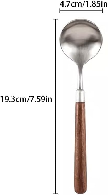 Spoons,soup spoons,Spoons for Cooking Kitchen Dinner Spoon Wooden Handle Long Spoon Stainless Steel Tableware Dessert Spoon Home Kitchen Round Spoon Mixing Spoon Dinner Spoon Teaspoons, Brown