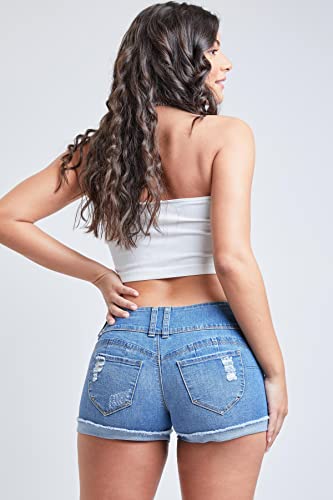 Ymi Junior Wannabettabutt 3 Button Mid-Rise Cuffed Lightly Distressed Denim Short For Women,M1904,3 #TOP3