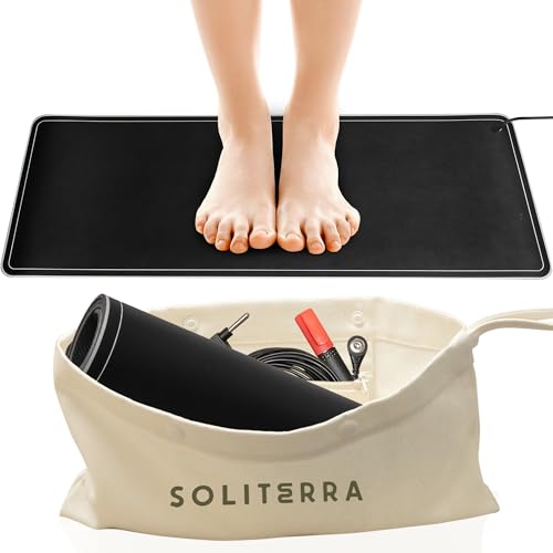 Soliterra Grounding Mat for Feet - Foldable Earthing Grounding Mat for Bed with Tester Pen & Cord - Lightweight PMF Pad for Sleep, Meditation, Office, Yoga & Stress Relief - Canvas Bag, Twilight Echo