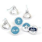 Big Dot of Happiness Baptism Blue Elegant Cross - Boy Religious Party Round Candy Sticker Favors - Labels Fit Chocolate Candy (1 Sheet of 108)