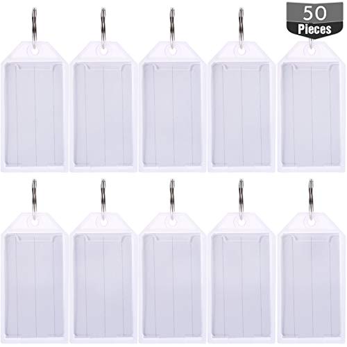 TecUnite 50 Packung Weiß Kunststoff Schlüsselanhänger Mit Split Ring Halter Label Fenster Gepäck Label Tags Schlüsselanhänger