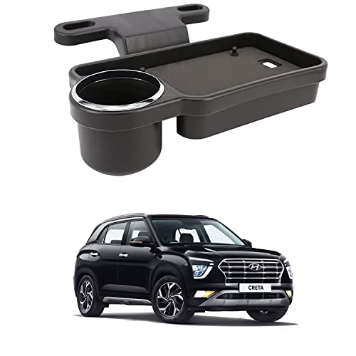 Image of Oshotto (FT-04) Foldable Car Auto Headrest Rear Back Seat Table Drink Food Cup Tray Holder Compatible with Hyundai Creta 2020-2026 - Black