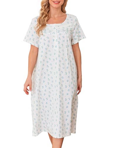 Image of Bloggerlove Nightgowns for Women Soft 100% Cotton House Dress Short /Long Sleeve Night Gowns Comfy Sleepwear S-3XL