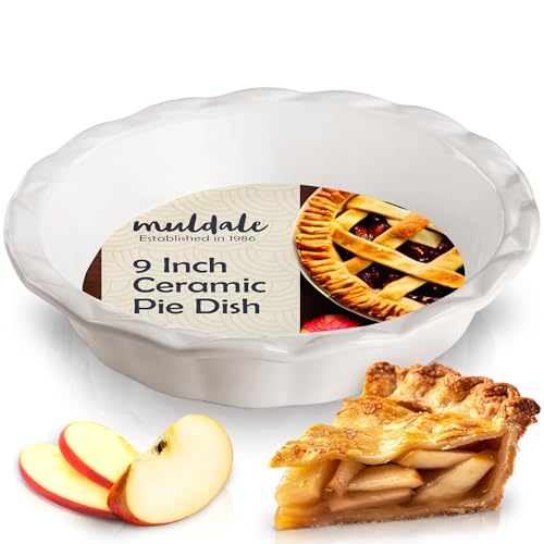 Muldale White Ceramic Pie Dish 23cm Fluted - 9 Inch Apple Crumble Pie Pan for Baking - Round Flan Dishes for The Oven Muldale White Ceramic Pie Dish 23cm Fluted - 9 Inch Apple Crumble Pie Pan for Baking - Round Flan Dishes for The Oven