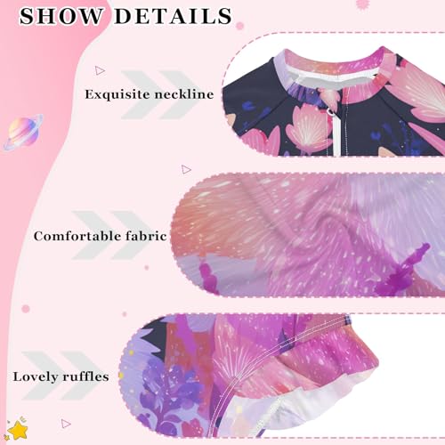 Fox Butterfly Girls Long Sleeve Swimsuit Rash Guard One Piece Bathing Suits Zipper 3-12T4