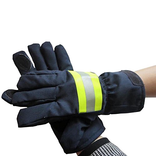 Babimax Guantes Negro de Bombero Guantes Durable de 5 Dedos de Trabajo con Reflectante Correa