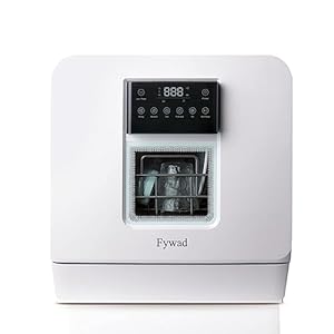 Fywad countertop dishwasher, portable dishwasher no hookup. Countertop Dishwasher with Water Tank. With child lock, hot drying, 4 washing programs. 360-degree spraying.