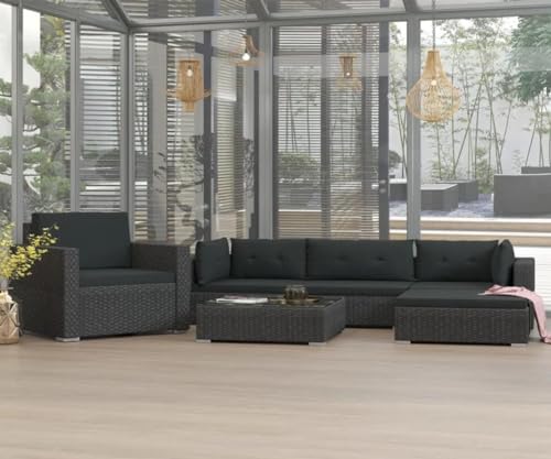 Image of Patio Furniture Set: 4-Piece Waterproof Outdoor Sectional Sofa with Washable Soft Cushion Wicker Patio Furniture for an Outdoor Garden, Balcony, or Backyard.(Black)