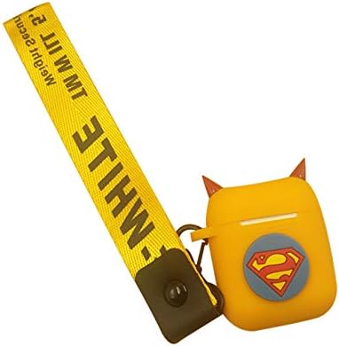 for Airpods Charg1ing Case Silicone Shock Dust-Proof Proof Protective Case Strap Cute case and Hanging Strap - Soft Silicone Headphone Case Protective (Yellow Superman)