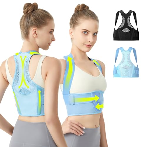 aoFIT Posture Corrector for Women - Lightweight and Breathable Back Brace for Pain Relief, Rounded Shoulders and Hunchback, Compact & Portable with Fashionable Design, Invisible Under Clothes Blue XL