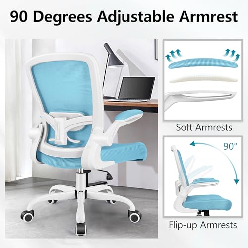 Image of FelixKing Office Chair, Ergonomic Desk Chair Breathable Mesh Chairs Adjustable High Back Lumbar Support Flip-up Armrests, Executive Rolling Swivel Comfy Computer Chairs Home Office Blue