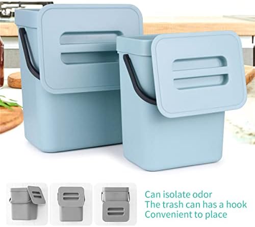 Spesh 2 Pcs(3L+5L)Hanging Trash Cans Kitchen Waste Bins Small Food Waste Caddy with Lid Plastic Cupboard Bins for Kitchen,Bedroom,Living Room,Bathroom,Office(Blue)