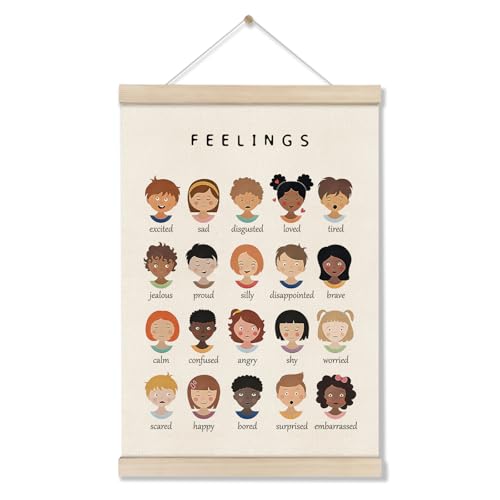 Image of DOI-LANEE Feelings Emotions Chart 16x12 Inch, Mental Therapy Office Decor, Calming Poster Hanger Frame, Emotions Poster Wall, Montessori Preschool Classroom