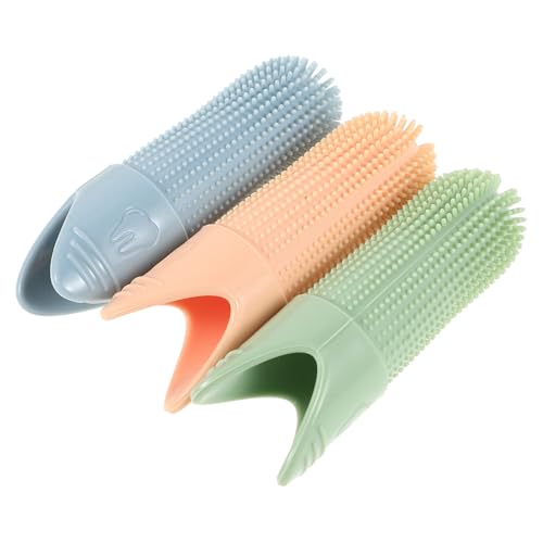 iplusmile Cepillo de Dientes para Mascotas Tipo Dedo de Silicona, 3 Unidades (azul, Verde, Beige), Limpieza Bucal para Perros y Gatos, Herramienta para Higiene Dental y Cuidado Dental