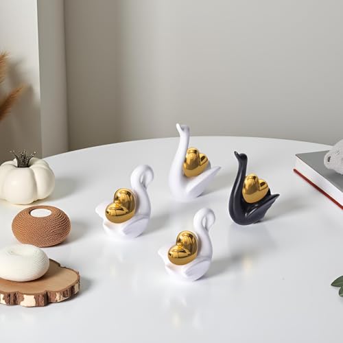 XMGZQ 2pcs White Ceramic Swan Couple Figurines,Elegant Swan with Gold Heart Statue,Wedding Gifts for Couples 2025,Mini Couple Statues Gifts for Newlyweds,Bedroom Dresser Shelf Decor Knick Knacks - Image 3