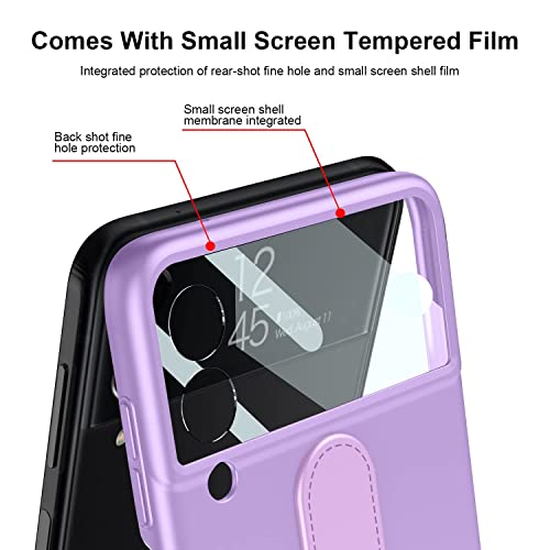 Daluz Design For Samsung Z Flip 3 5G Case, Ultra Thin Galaxy Z Flip 3 Case With Ring, Matte Hard Pc Protective Cover For Samsung Z Flip 3 5G With Hybrid Glass Back Camera Lens Protector, Purple #TOP5