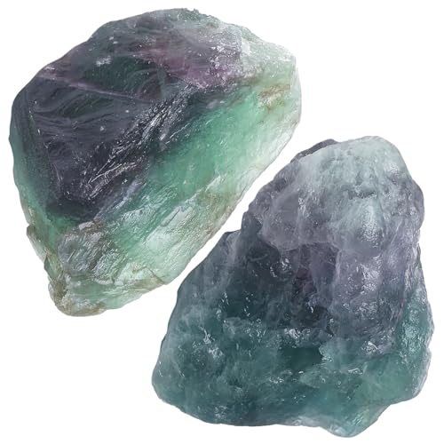 Image of 2Pcs Rainbow Fluorite 1.8-2.2 inch Large Raw Crystals Rocks Rough Stones Healing Crystal for Cabbing DIY Wicca Reiki Decoration Wire Polishing Wrapping Tumbling Natural Colorful Fluorite Gifts