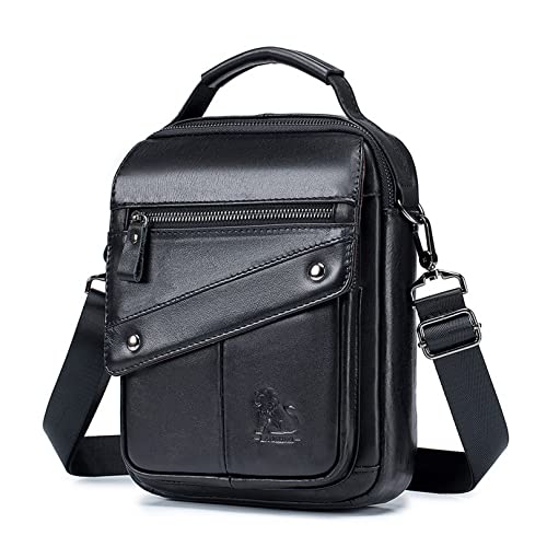 LIANGFUN Umhängetasche Herren Crossbody Tasche Retro Mode Leder große Kapazität Handtasche für Reisen Studie Business Verhandlungen(Schwarz) Cover