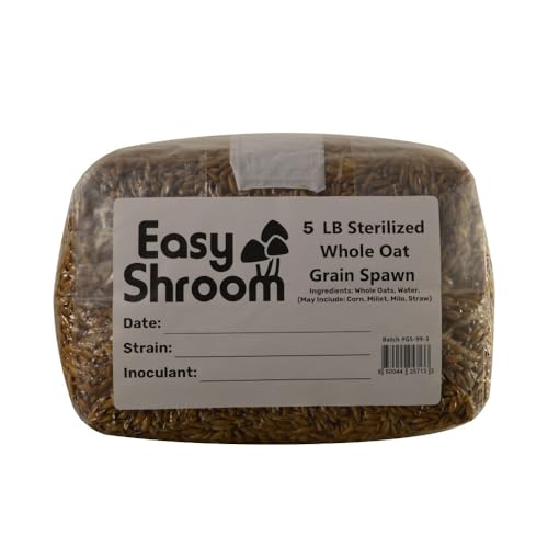 Easy Shroom 5 LB Sterilized Grain Bag for Growing Mushrooms | Sterilized Hydrated Whole Oat Spawn Bag with Self-Healing Injection Port and Filter Patch
