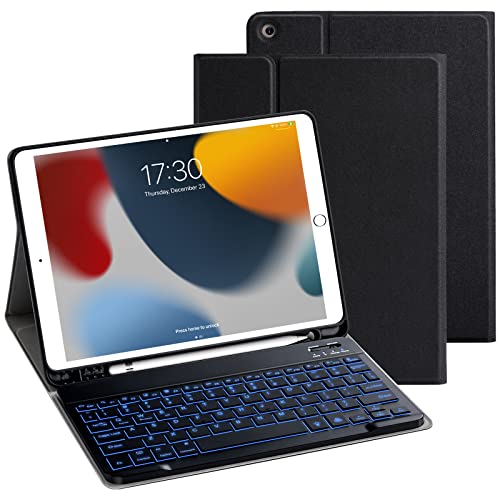Keyboard Case For Ipad 9Th Generation 10.2 Inch 2021 Ipad 8Th Gen(2020)/7Th Gen (2019), Detachable Wireless 7 Color Backlight Tablet Keyboard With Slim Folio Case Built-In Pencil Holder (Black) #TOP6