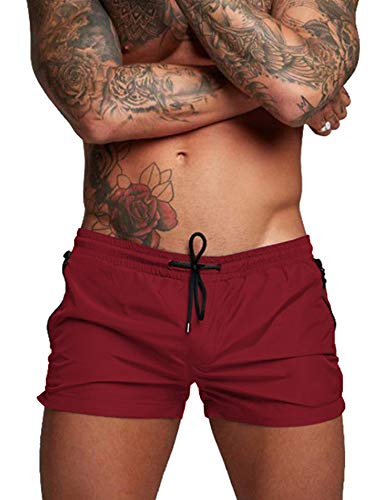Short de bain homme COOFANDY rouge maillot confortable ajusté du S au XXL