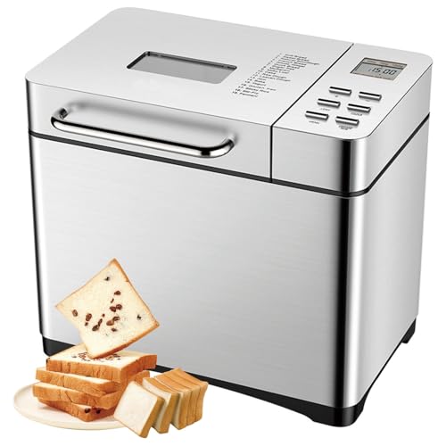 FHRKA Mini panificadora 19 en 1 para tostar Pasteles, con Bandeja Antiadherente y Panel táctil LCD, esparcidor de Frutos Secos Totalmente automático y Temporizador de retardo.