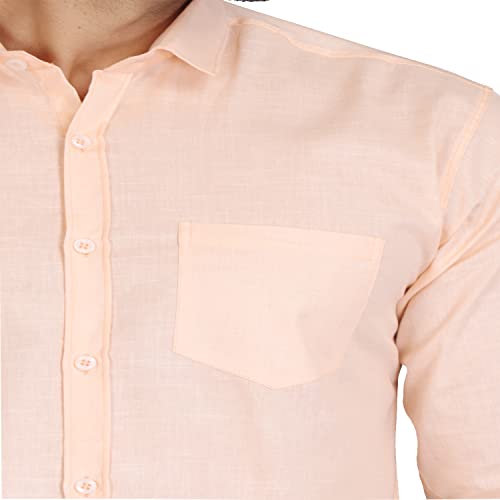 Image of Men's Solid Slim Fit Cotton Casual Shirt with Spread Collar & Full Sleeves