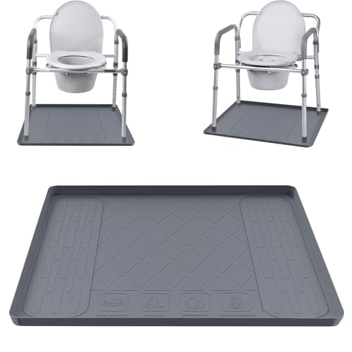 Bedside Commodes Mat, 27''×27'' Bedside Toilet Floor Mat with Raised Edge, Silicone Non-Slip Protective Mat for Under Commode Chair, Toilet Pad Waterproof Floor Protector for Floor Leak Protector