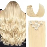 Befana Clip in Hair Extensions Real Human Hair,100% Remy Human Hair,7 Pcs 90g 20 Inch #613 Bleach Blonde Natural soft Straight Double Weft Clip ins for Women 20 Inch