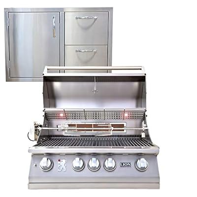 Lion Premium Grills 32" Natural Gas Grill - L75000 - with Made in USA 32" Left Hinge Door/Drawer Combination Package Deal