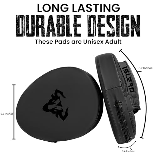 Islero Fitness Matte Black Boxing Pads Men focus Mitts Punching Women MMA Muay Thai Martial Arts KickBoxing Hook and jab Hand Target Strike Shield Training Pads (Black) - Image 5
