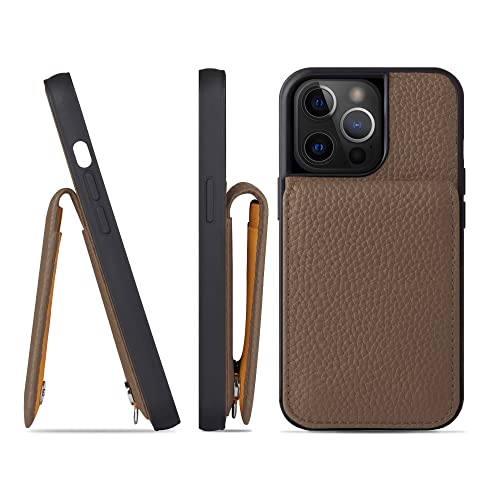 iPhone13 Pro ケース 本革 シュリンクカーフレザー カードポケット フラップ スタンド機能 ショルダーストラップ 耐衝撃 ハンドメイド ギフト シンプル メンズ レディース スマホケース 茶色 トープ SCPG-13Pro-Taupe