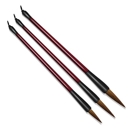 Juego de pinceles de caligrafía china de 3 tamaños, pincel de dibujo Kanji Sumi con mango de resina, pincel profesional tradicional chino para principiantes y estudiantes (3 piezas)